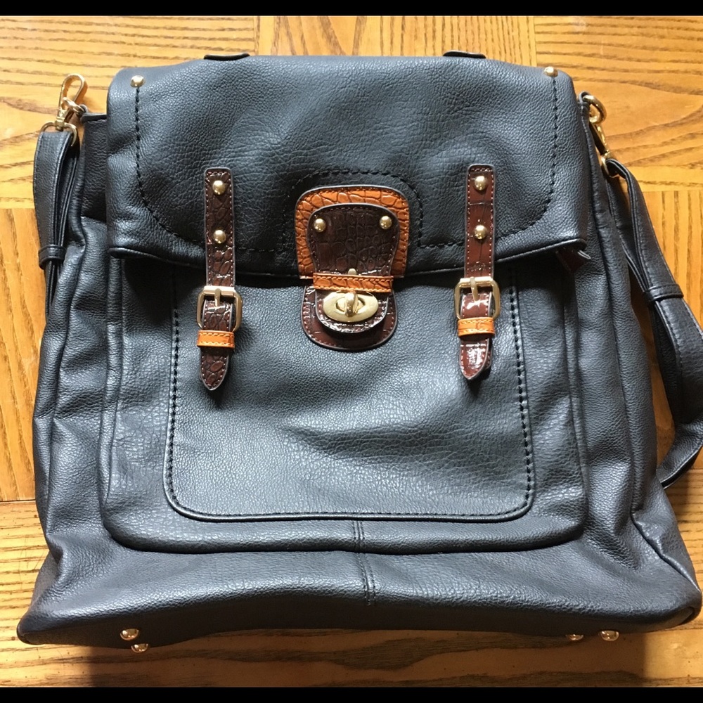 Black Rivet  Leather Backpack - Purse
